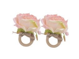 Aro De Guardanapo De Madeira Com Flor Rosa Artificial Para Decoração De Mesa Festiva 2 Peças
