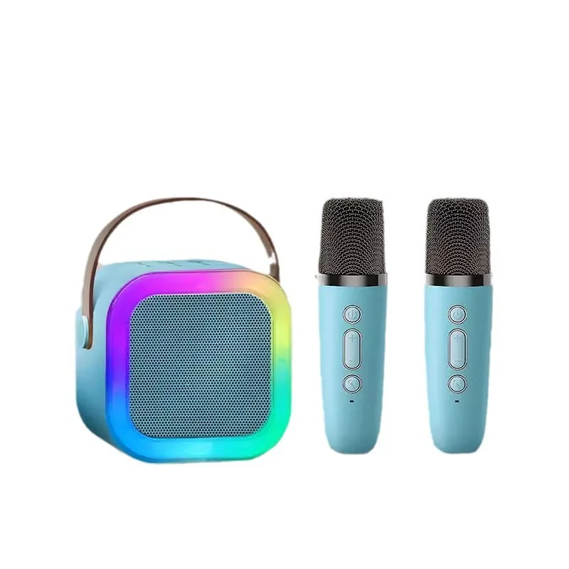 (azul) Caixa De Som Para Karaokê Com Microfone, Luz Led E Bateria De Longa Duração.