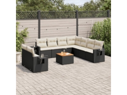 Vidaxl 10 Pcs Conjunto Sofás De Jardim C/ Almofadões Vime Pe Preto