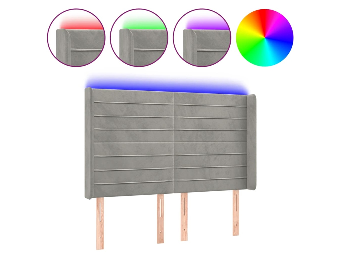 Cabeceira de Cama com Luzes Led Veludo Cinza Claro MAISON EXCLUSIVE (147x16x118 cm)