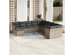 Vidaxl 11 Pcs Conjunto Sofás De Jardim C/ Almofadões Vime Pe Cinzento