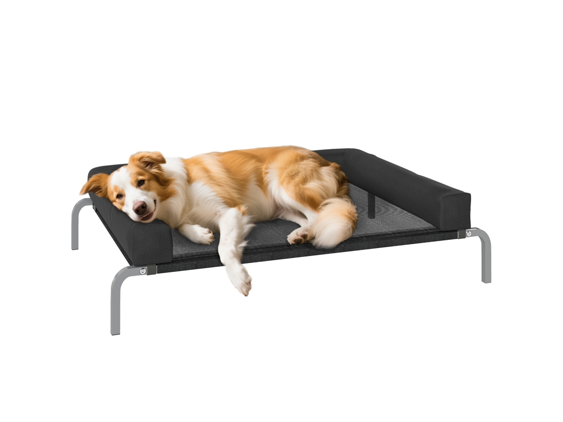 Cama Cachorro 19,5cm Almofada U Lavável Elevada Tecido Oxford Texteline Aço Gato Interna 110x75x30cm Preta Prata