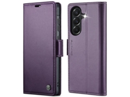 Capa Para Samsung Galaxy A37 5g De Couro Com Textura De Lichia E Fecho Borboleta Com Proteção E Sistema Rfid Antirroubo Roxa