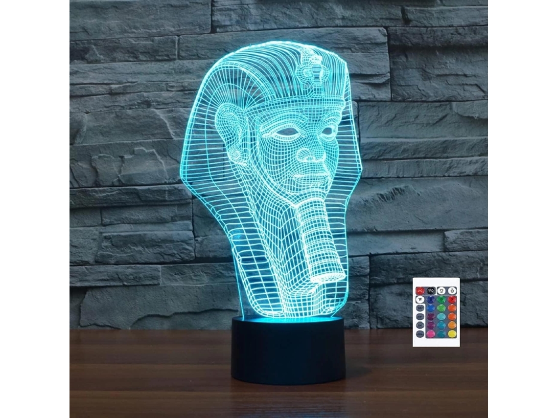 Luminária Noturna 3d Em Formato De Faraó Egípcio Com 7/16 Leds Que