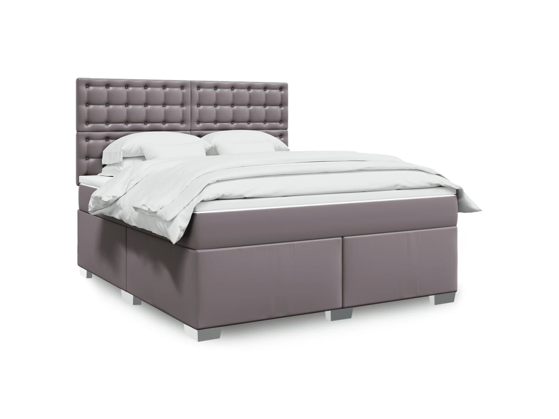Vidaxl Cama Com Molas/colchão 180x200 Cm Couro Artificial Cinza