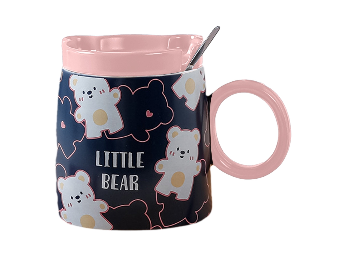 Caneca de 420Ml com Tampa e Colher Caneca de Coelho de Cerâmica Caneca de Água para Casa e Escritório NEVEANCE