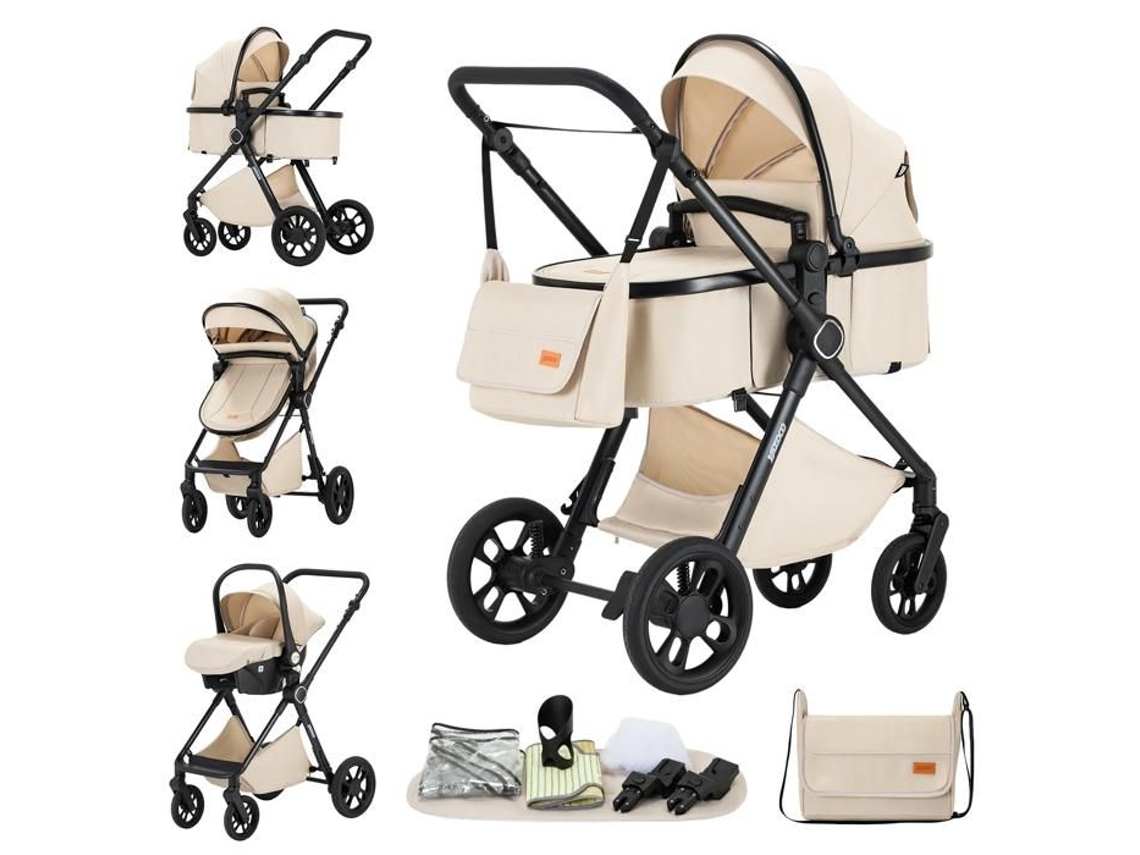 Carrinho De Bebê 3 Em 1 Com Assento De Carro Para Recém-nascido, Dobrável Compacto, Estrutura De Alumínio Leve, Assento Respirável, Viagem, Visão Elev