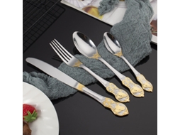 Conjunto De Talheres De Aço Inoxidável(4 Peças,modelo Coelho)faca,garfo E Colher-talheres Com Acabamento Dourado E Detalhes Retrô Em Relevo