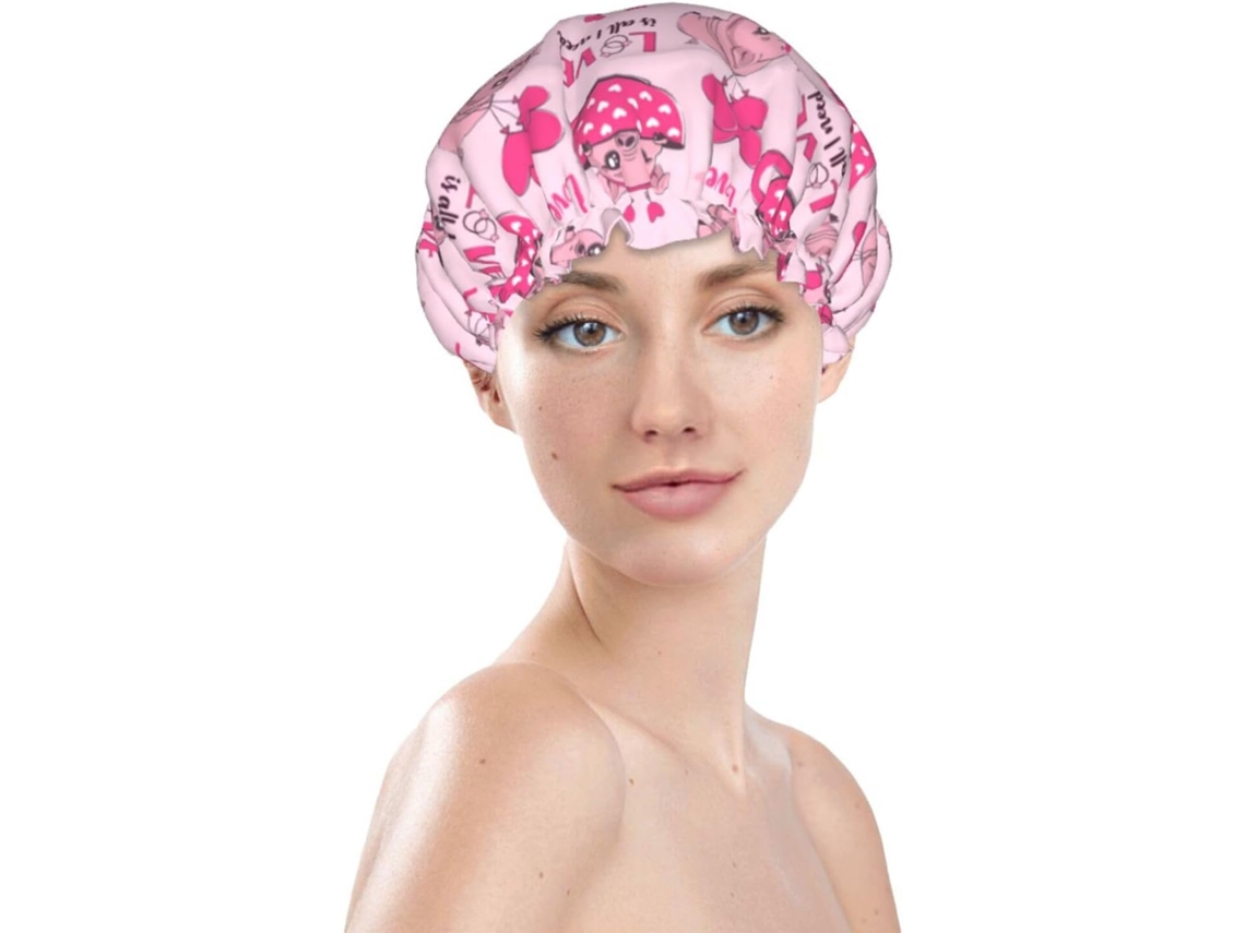 Touca De Banho Feminina, Reutilizável, Impermeável, Dupla Camada, Com Elástico, Ideal Para Cabelos Longos, Com Estampa