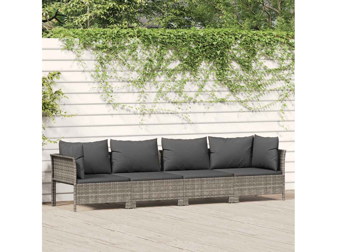 Vidaxl Conjunto De Lounge De Jardim Com 4 Peças E Almofadas Em Vime Sintético Cinza