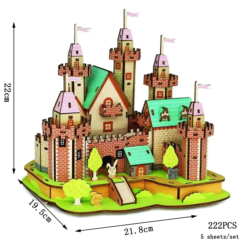 Quebra cabeça 3d de Madeira, Brinquedo para Montar MDUG (castelo de Conto de Fadas)
