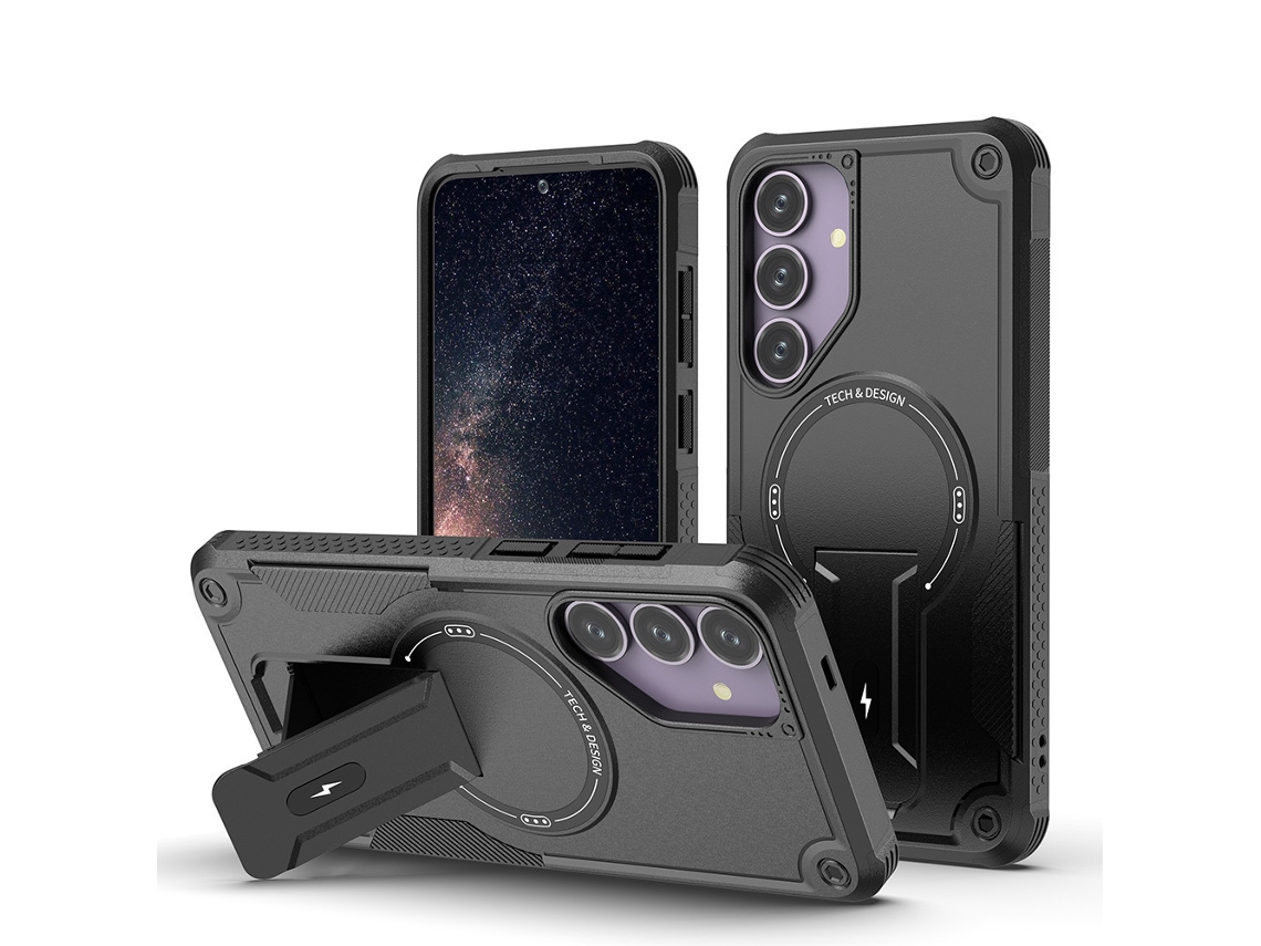 Capa Magnética Para Celular Com Suporte Oculto, Proteção Total Contra Impactos Para Samsung.preto, S24s24
