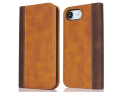 Capa De Couro Com Textura De Bezerro Para Iphone 16e, 3 Compartimentos Para Cartão, Emenda Colorida