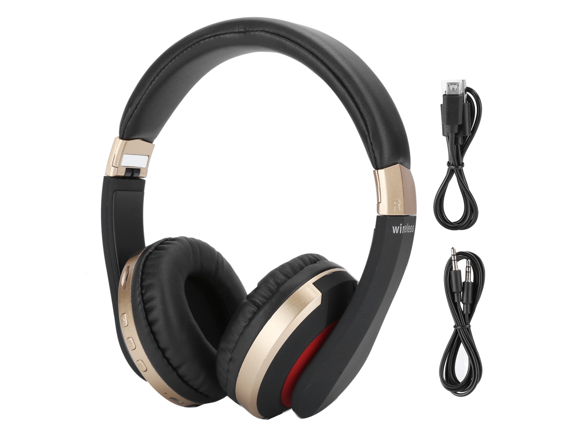 Fone de Ouvido Mali Bluetooth Plegável over ear, microfone, para jogos, dourado