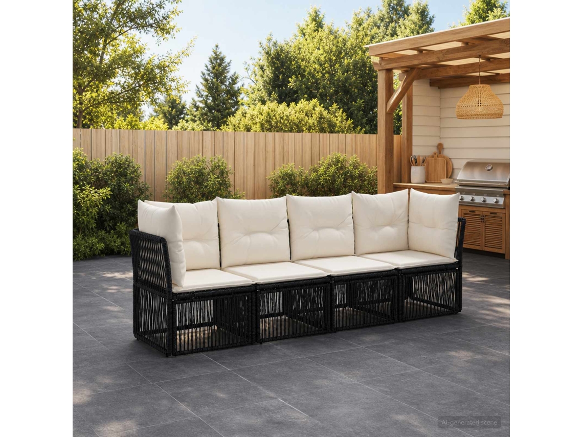 Vidaxl Conjunto De Sofá De Jardim 4 Unid. Preto Vime Pe