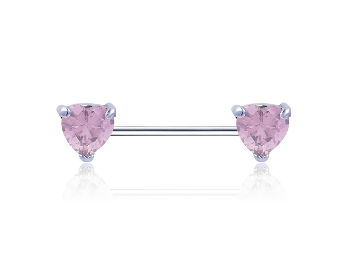 Brinco De Mamilo Aço Cirúrgico Adorno Coração Zircão Rosa
