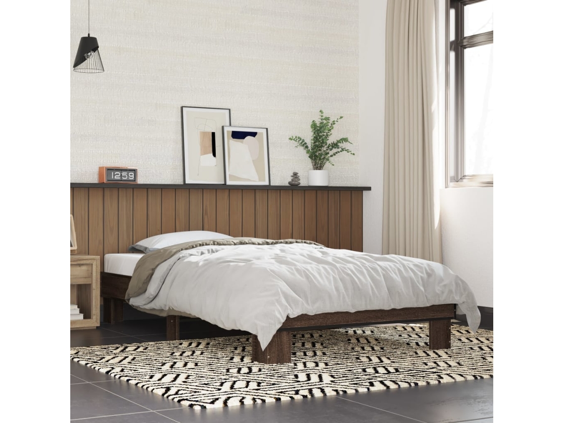 Vidaxl Estrutura De Cama Derivados De Madeira/metal Carvalho Castanho