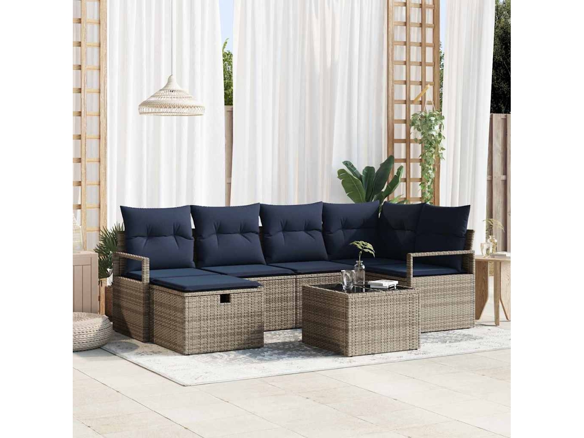 Vidaxl Conjunto De Sofás 7 Unid. Cinza E Azul Marinho Vime Pe