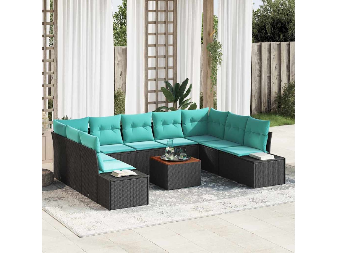 Vidaxl Conjunto De Sofá De Jardim 10 Unid. Preto E Turquesa