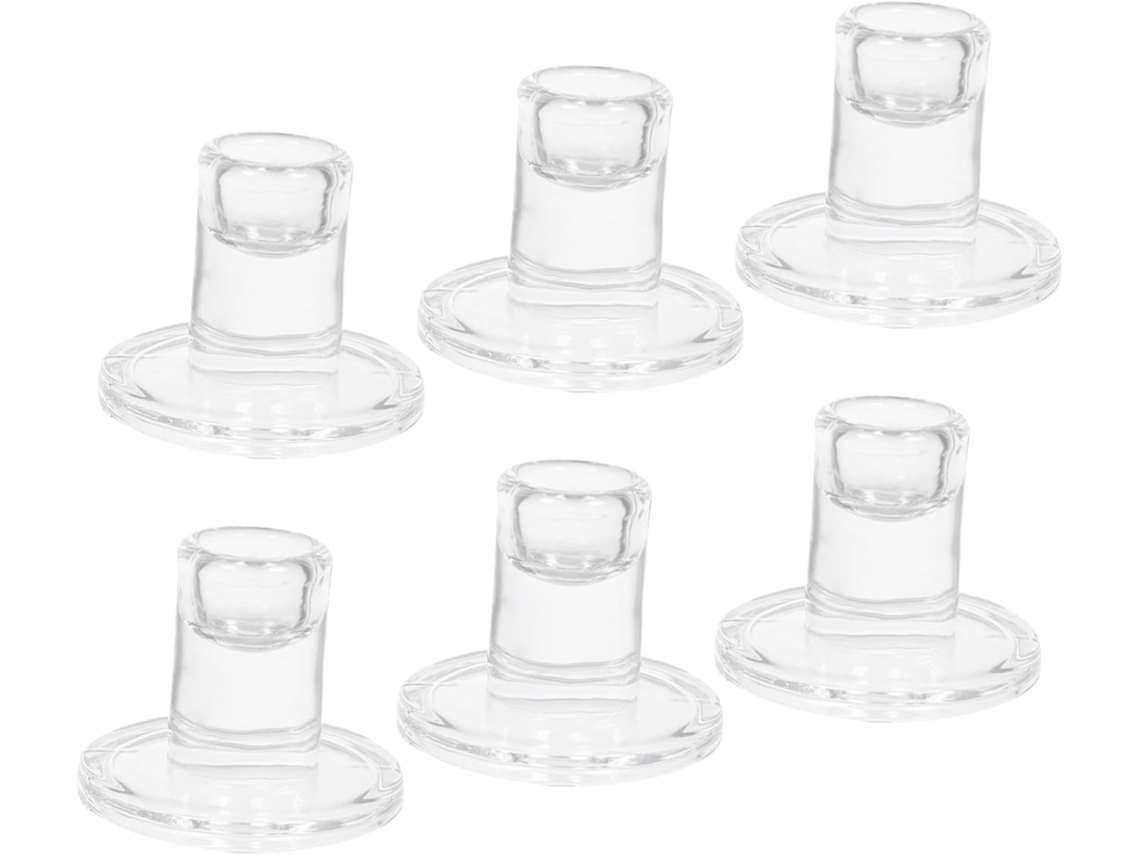 Conjunto de 6 Castiçais Vidro para Decoração Mesas Festivas, com Formato Cônico, Feitos Transparente CHABERLU