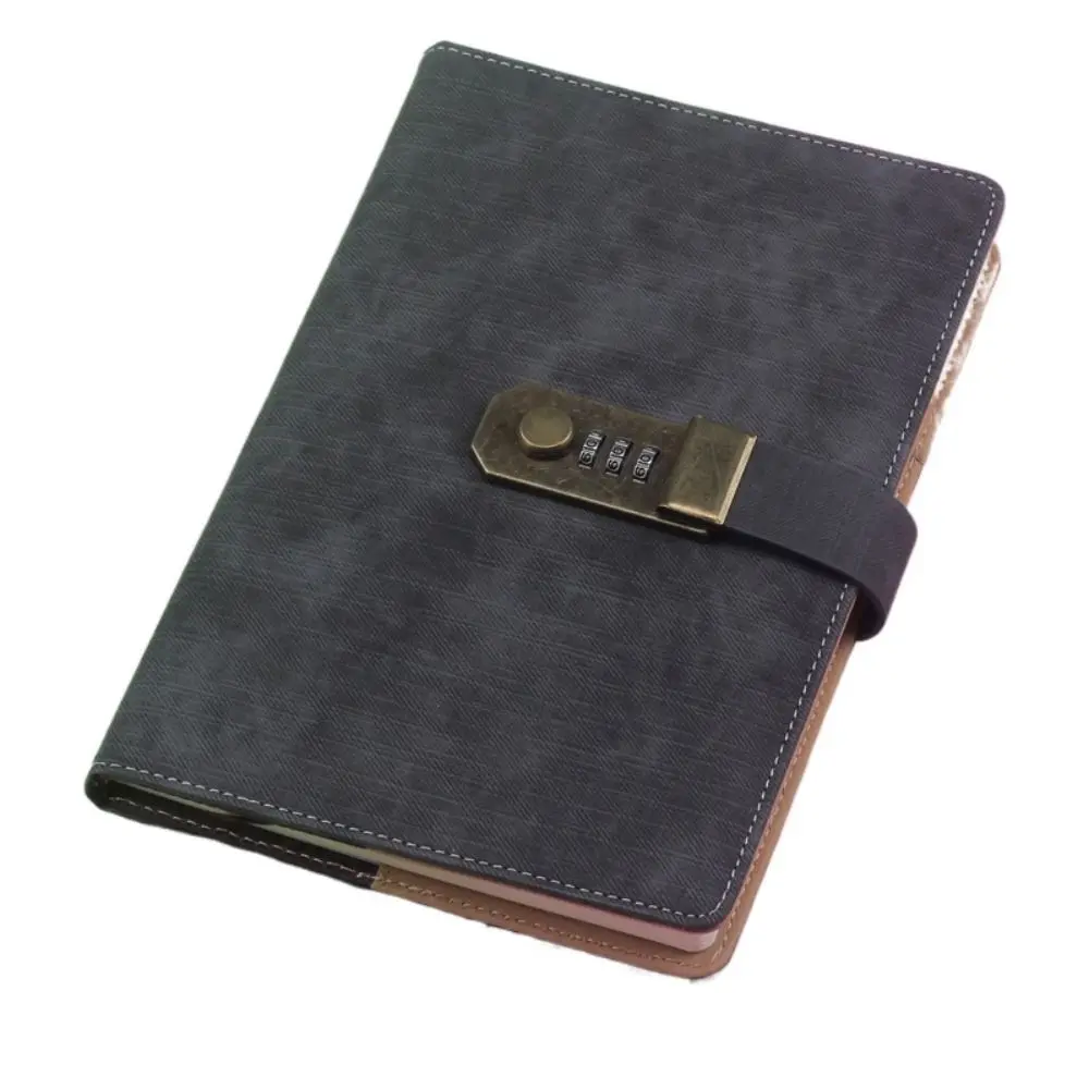 (cinza Escuro) Conjunto De 5 Diários Com Capa De Couro Pu, Simples E Elegante, Com Cadeado, Estilo Chinês