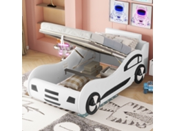 Cama Carro Branca 90x200cm, Modelo Carro, Ripas, Armazenamento Inferior. -op