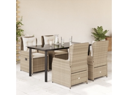5 Pcs Conjunto De Jantar P/ Jardim Com Almofadões Vime Pe Bege Dkd Home Decor