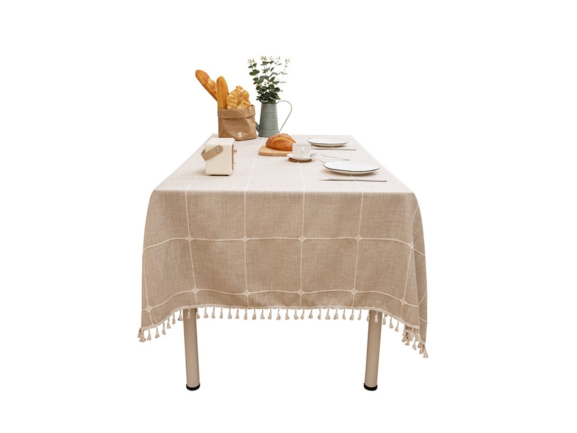 Toalha De Mesa Retangular Simples Em Algodão E Linho, Impermeável E A Óleo, Sem Lavagem 140 X 300 Cm Castanho Elysve