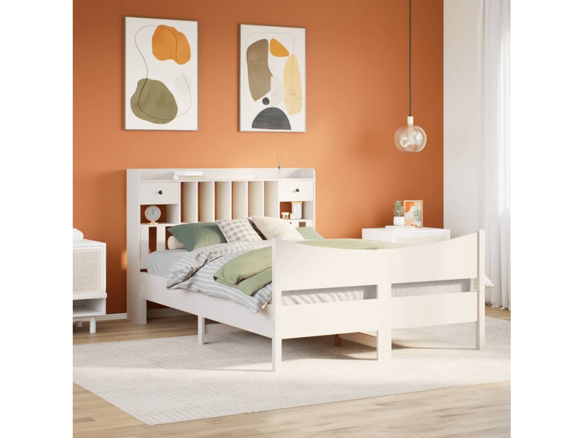 Vidaxl Cama Sem Colchão 140x190 Cm Madeira De Pinho Maciça Branco