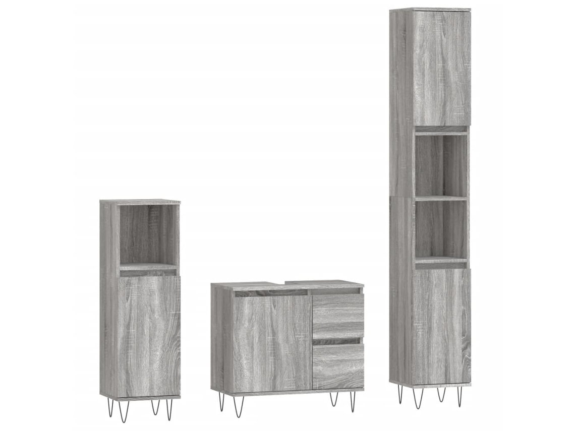 Conjunto de 3 Móveis Casa de Banho Madeira Processada Cinza Sonoma MAISON EXCLUSIVE (95x95x45 cm)