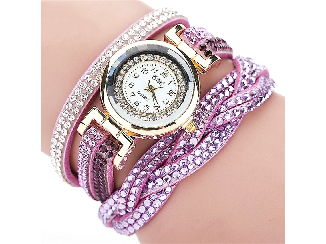 Relógio de Pulseira Feminino Quartzo Multicamada com Strass Fashion Roxo Ccq