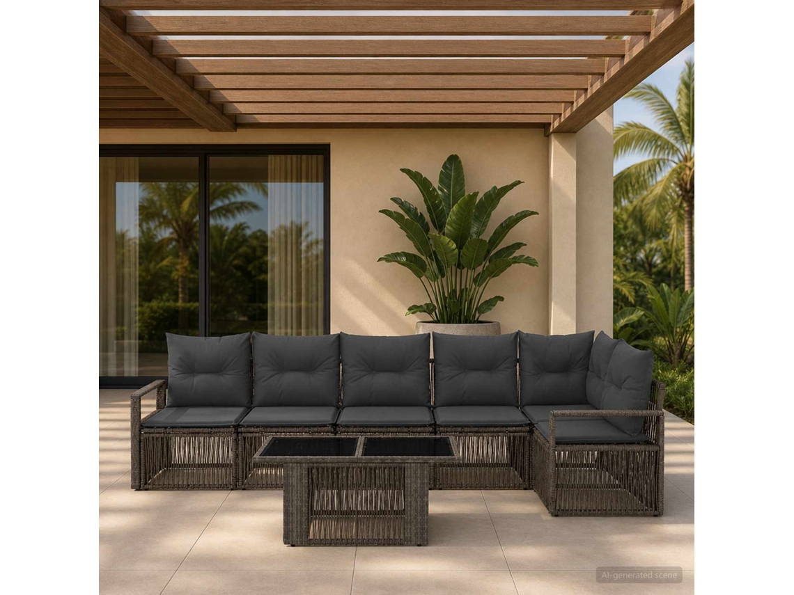 Vidaxl Conjunto De Sofá De Jardim 7 Unid. Cinza E Cinza Escuro Vime Pe