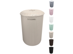 Cesto De Ropa Redondo, Capacidad 51 Litros, Diseño Rattan, Robusto Y Fácil De Limpiar, Ideal Para Dormitorios Y Baños Crema 51 Litros