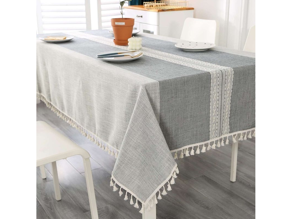 Mantel Rectangular Gris De Algodón Y Lino Anti-arrugas Lavable Impermeable Al Polvo Para Mesa
