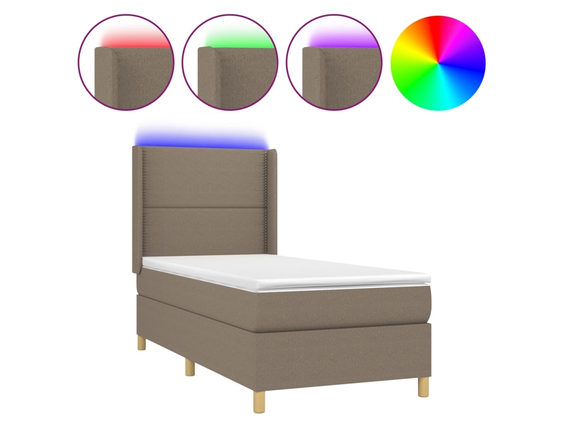 Cama Box Spring com Colchão e Led Tecido Cinza Acastanhado MAISON EXCLUSIVE (100x200 cm)
