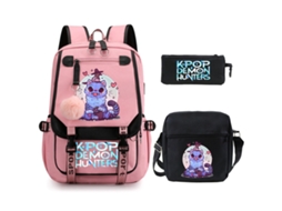 Mochila Escolar De Anime Três Peças, Com Bolsa Transversal E Estojo, Grande Capacidade, Impermeável, Estilo 1 Rosa Claro