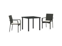 Conjunto 3 Conjunto De Jantar Para Jardim Vidaxl Preto Vime Pe (80 X 80 X 73 Cm)