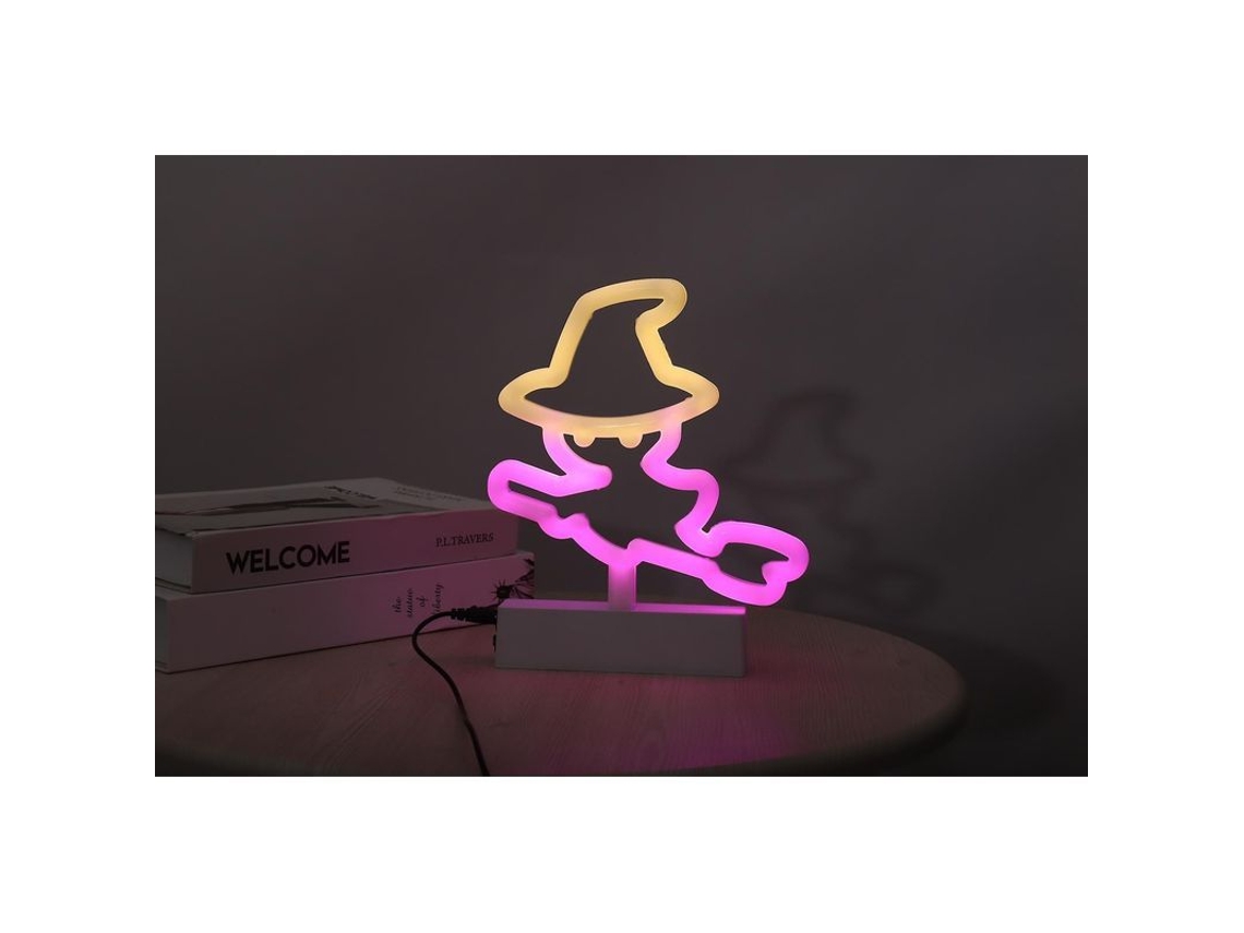 Luz Neon Nova Line de Bruxa LED para Halloween Rosa e Amarelo com Bateria e USB