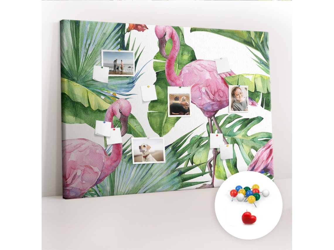 Lousa De Cortiça Natureza E Flamingos Para O Quarto Das Crianças Espelharte (140x100 Cm)
