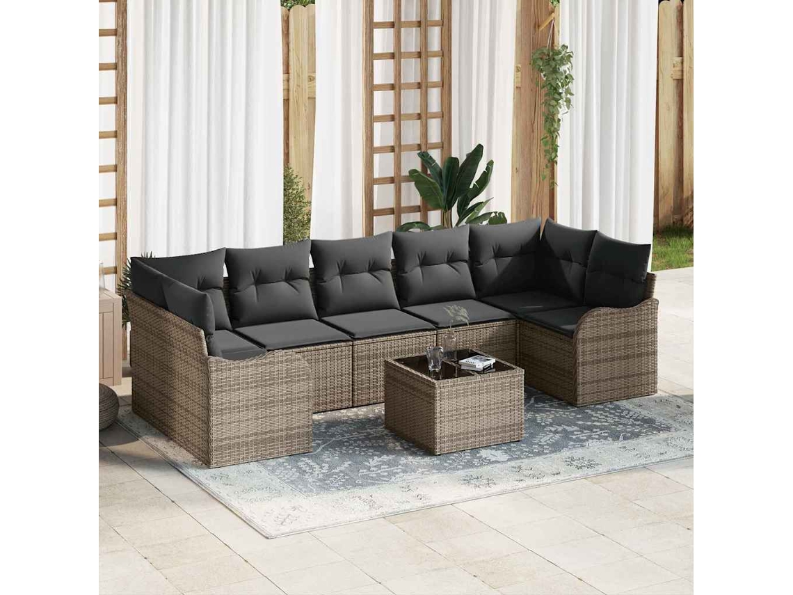 Vidaxl Conjunto De Sofá De Jardim Com Almofada 8 Pcs Cinzeto