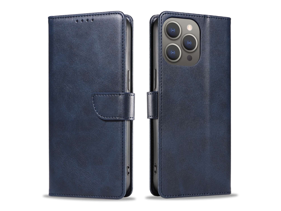 Capa Para Iphone 17 Em Couro Azul, Estilo Flip, Cor De Bezerro.