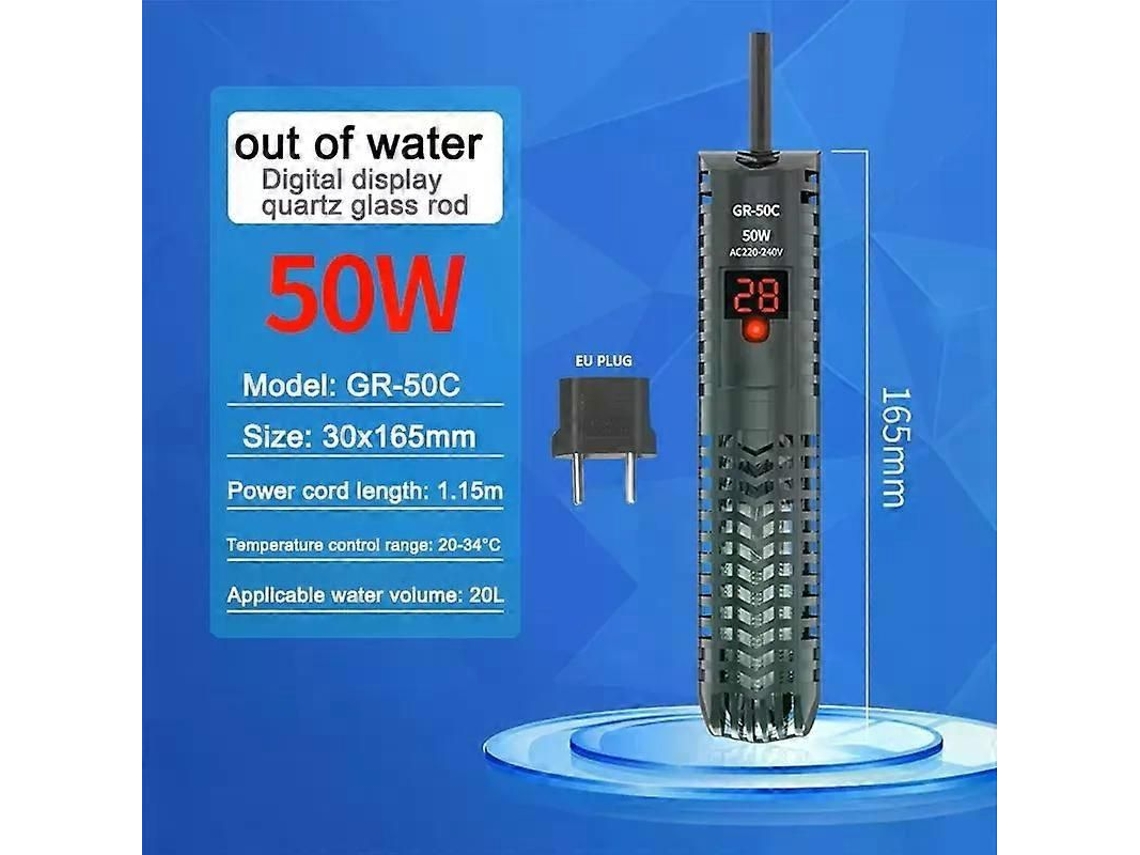 Aquecedor de Aquário Digital 25w a 500w com Termômetro e Controle Automático Temperatura Constante, À Prova Xplosão. GOKOCO