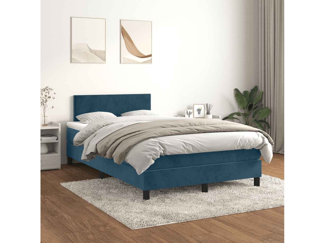 Vidaxl Cama Boxspring Com Colchão 120x190 Cm Veludo Azul-escuro