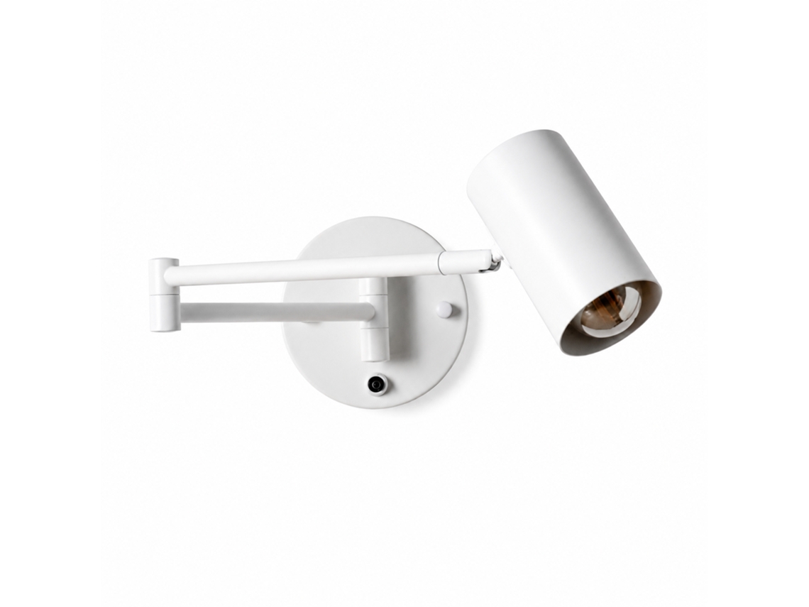 Aplique De Parede Extensível Em Metal Branco Com Interruptor Integrado, Braço Articulado E Cabeça Orientável E27