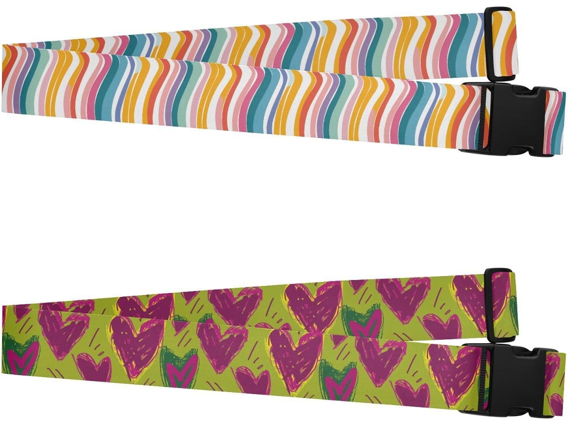 Conjunto De 2 Cintas Bagagem Coloridas E Ajustáveis Com Estampa Ondas Do Arco Íris