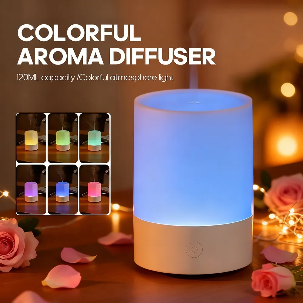 Umidificador De Ar Portátil Com Luz Ambiente De 7 Cores, Difusor De Óleos Essenciais, Funcionamento Silencioso E Alimentação Usb.