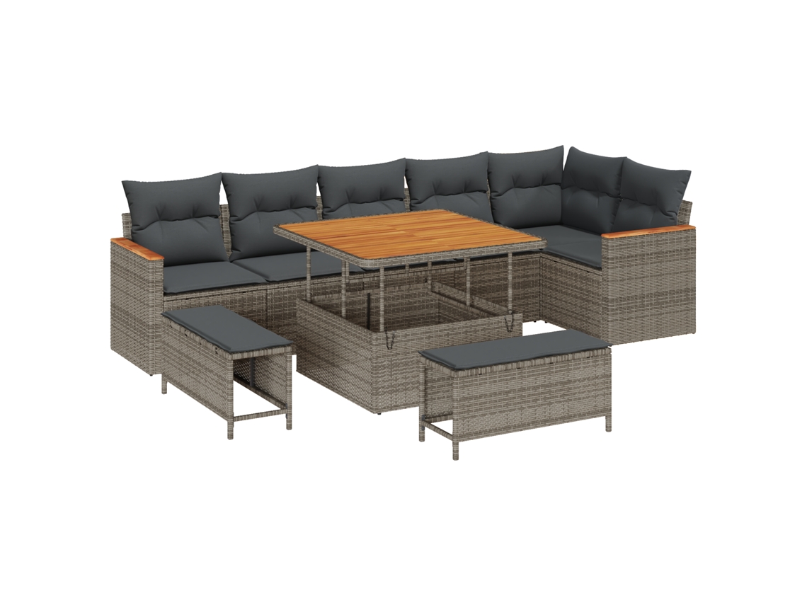 Conjunto 9 Conjunto De Sofá De Jardim Vidaxl Cinzento Vime Pe (100 X 100 X 71 Cm)
