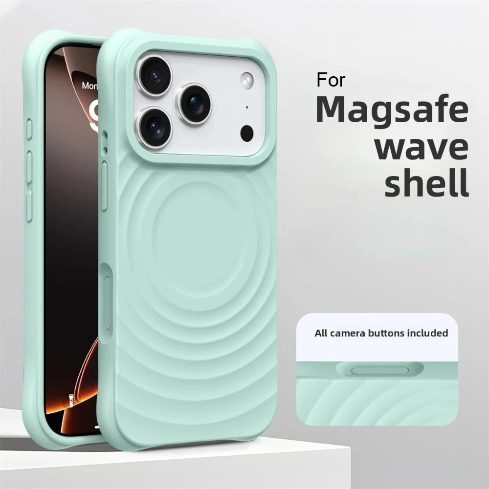 (ciano, Iphone 15) Capa Com Textura De Ondulação De Água, Compatível Com Carregamento Magnético Magsafe, Silicone Líquido