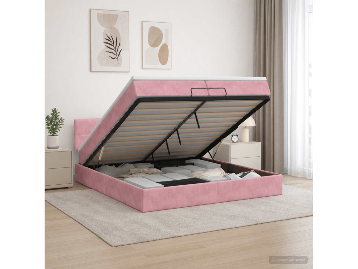 Vidaxl Cama Ottoman Com Colchão Com Cabeceira Rosa 200 X 200 Cm Veludo
