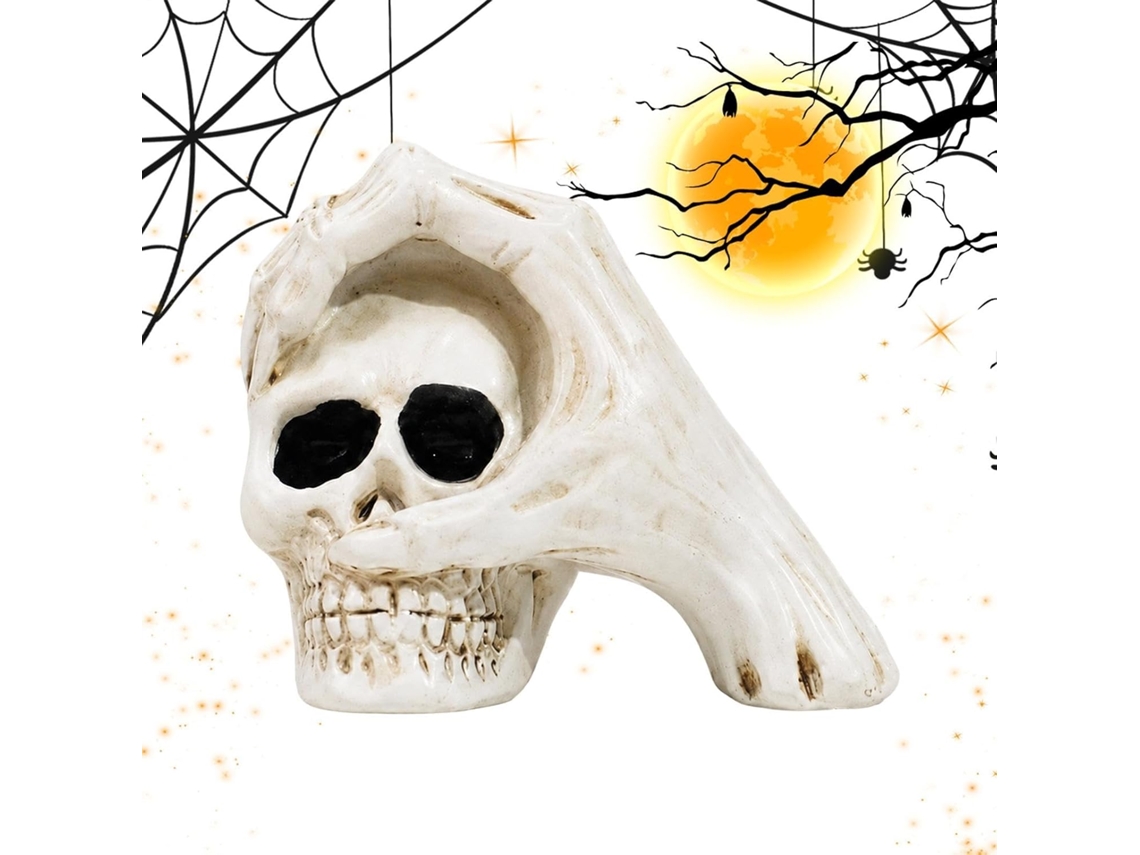 Estatueta De Halloween Com Caveira, Representando Uma Mão E Cabeça De Esqueleto Gótico |